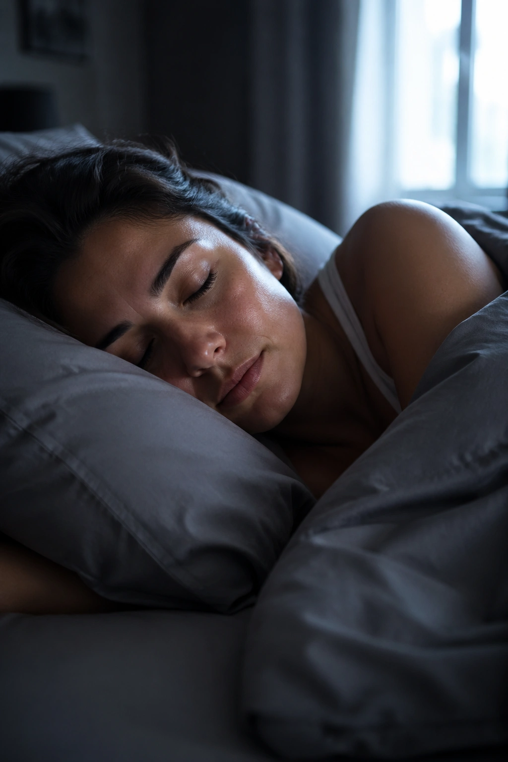 Person resting in a dim bedroom to curb cravings.