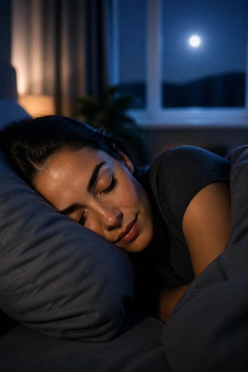 Close-up of a person peacefully sleeping in bed.