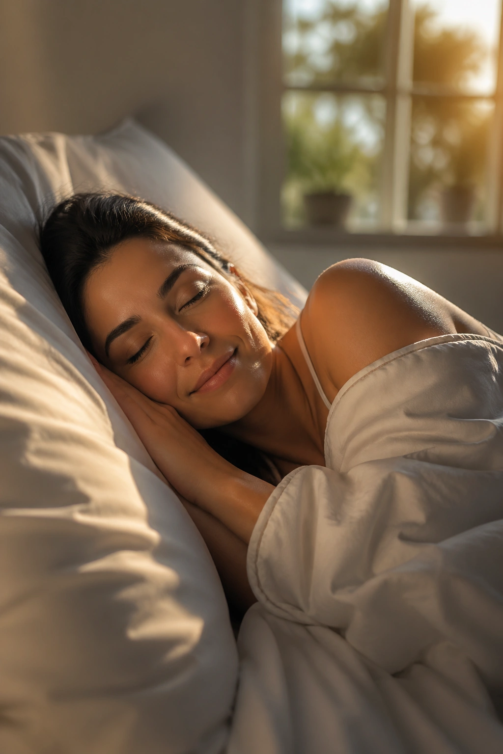 Medium close-up of a person resting in bed to regulate hunger signals.