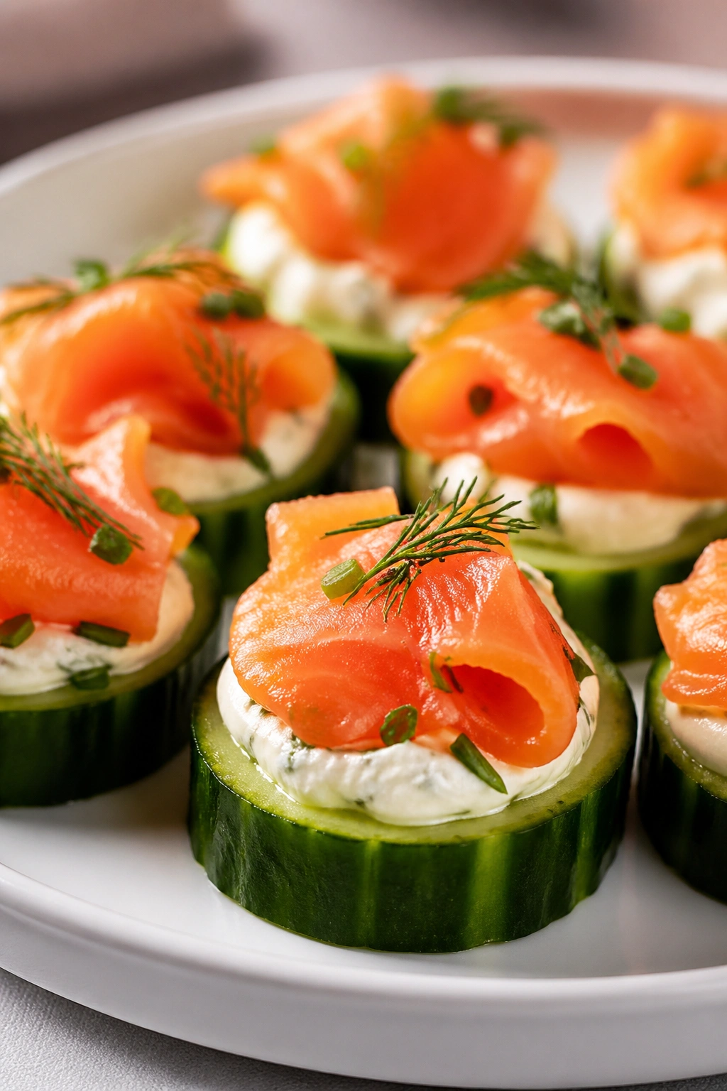 Cucumber bites with smoked salmon and cream cheese, keto post-workout snack