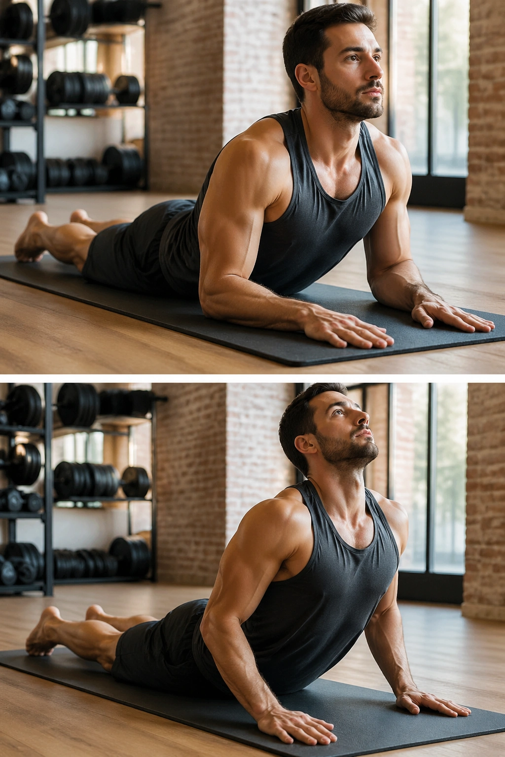 Lifter performing sphinx to cobra waves on a mat