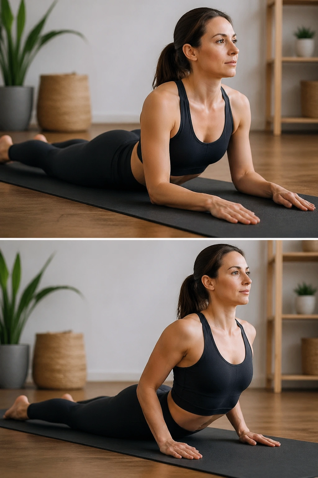 Person in sphinx pose extending the spine on a yoga mat
