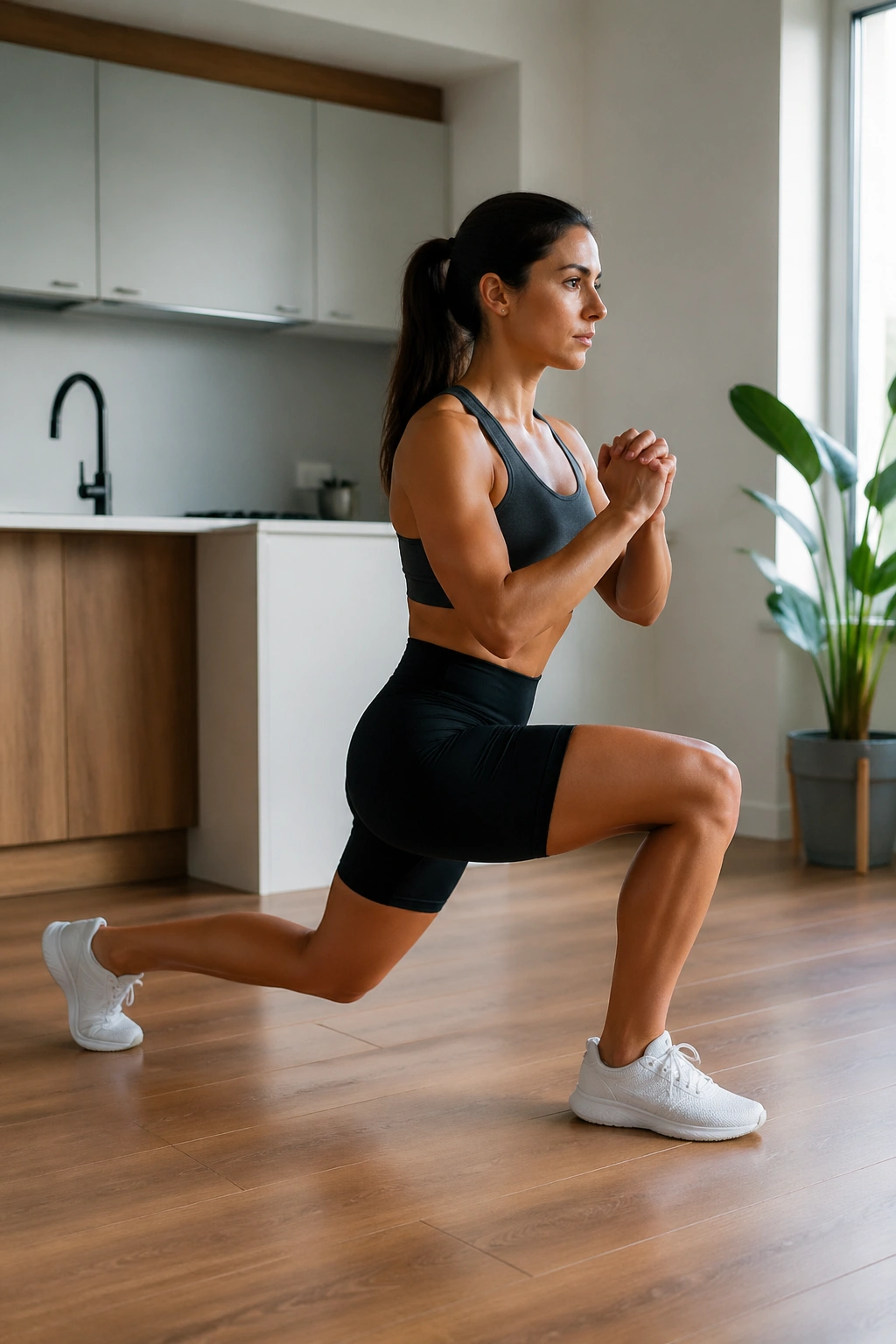 Mid-shot of a person performing a split squat