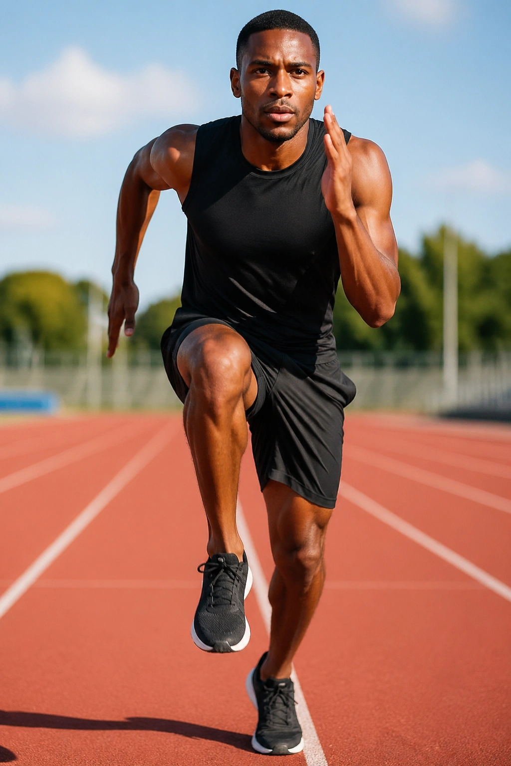 Athlete sprinting on a track during interval training