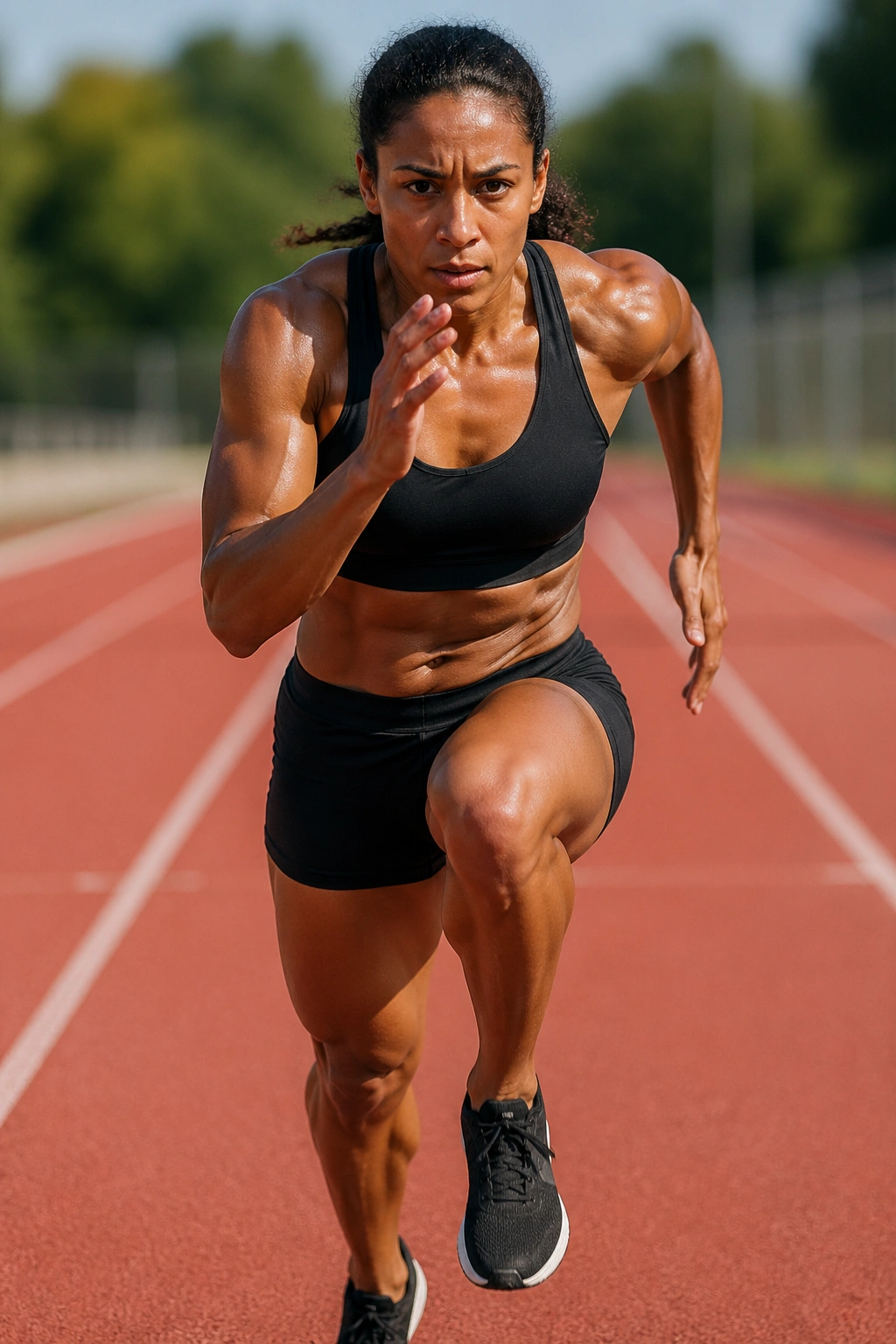 Person sprinting on an outdoor track during interval training