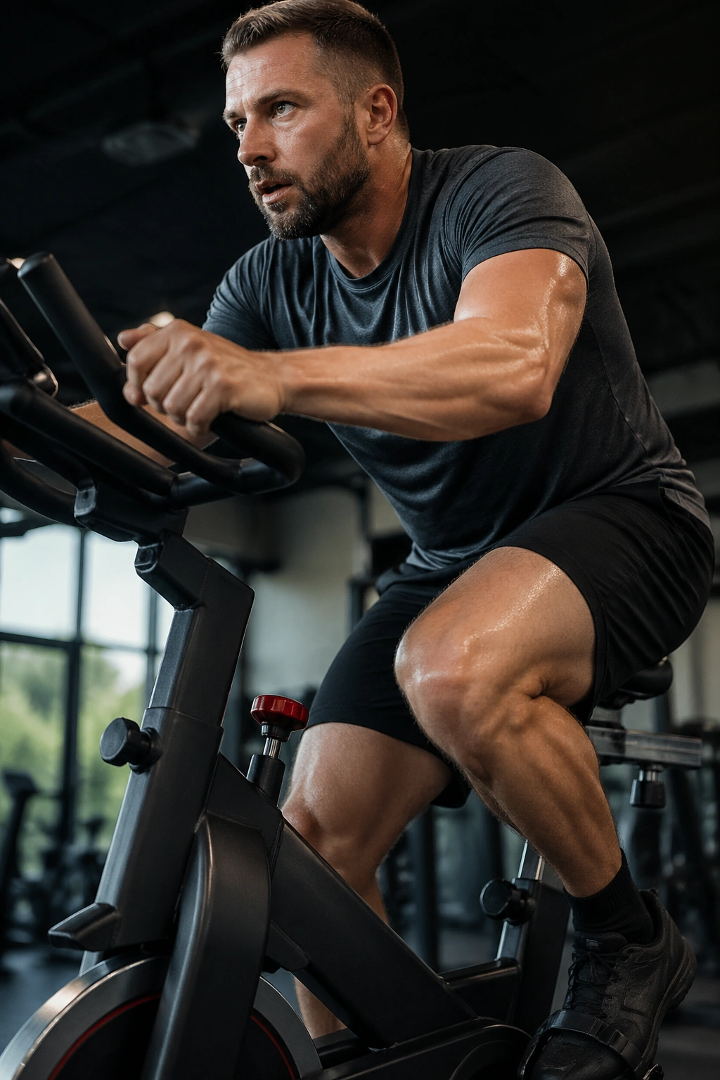 Person on stationary bike performing interval training