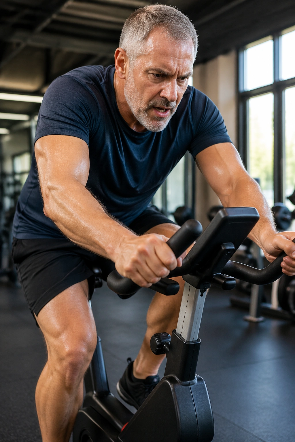 Person sprinting on a stationary bike during a high-intensity interval