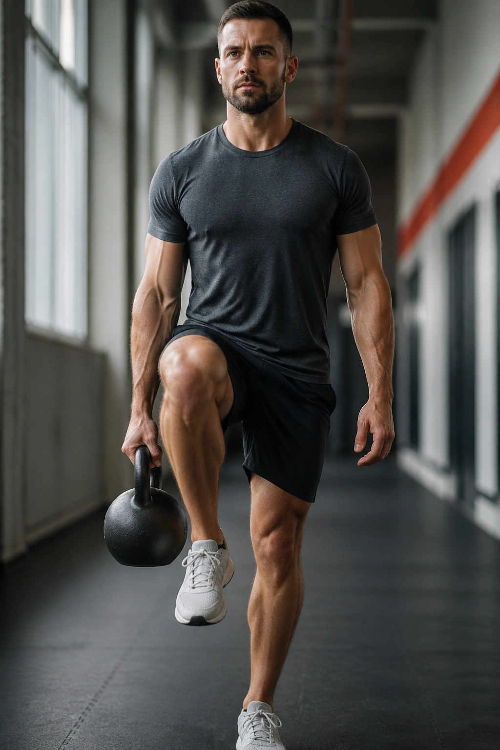 Person performing suitcase march with kettlebell carry