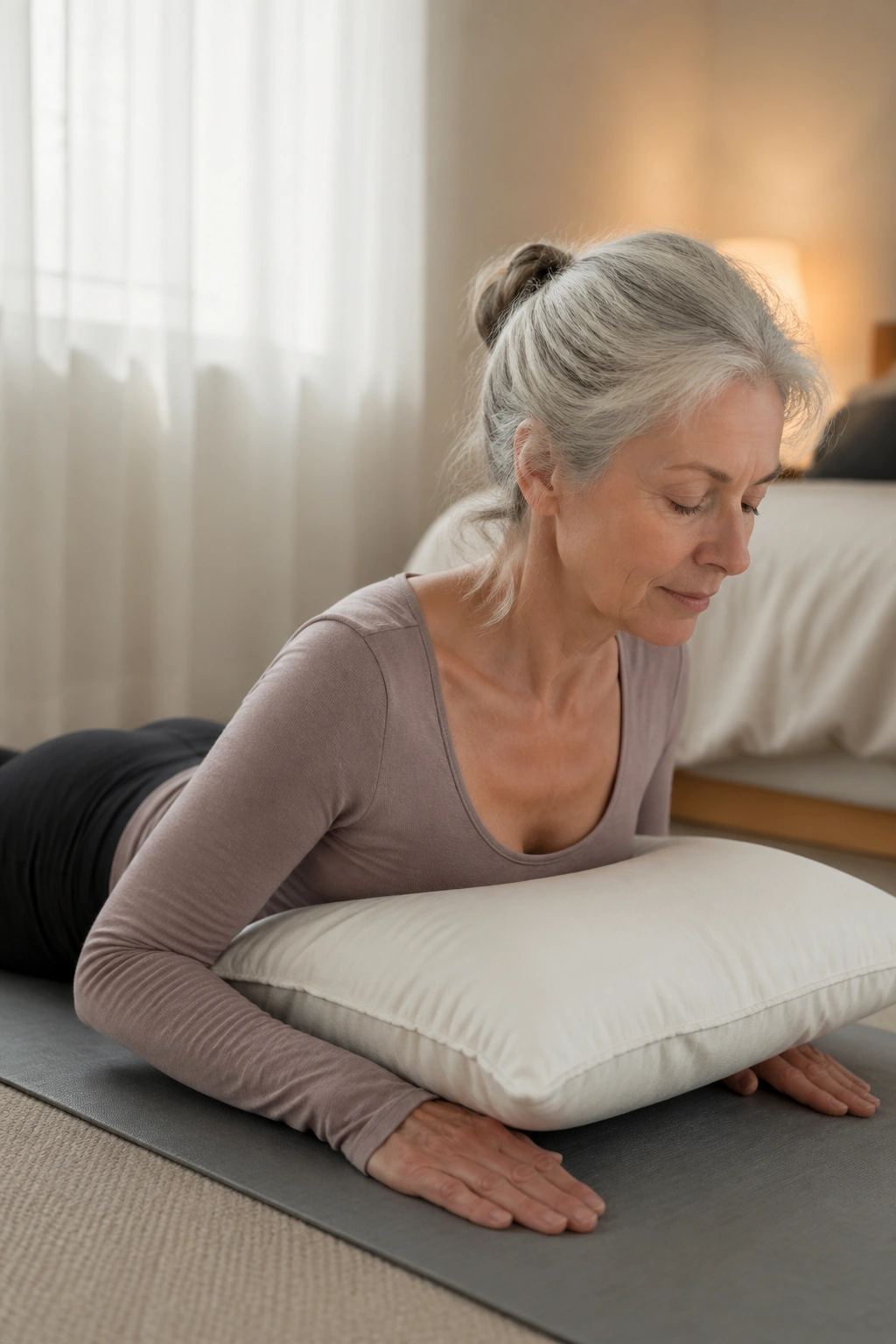 Back extension prep lie with pillow under chest