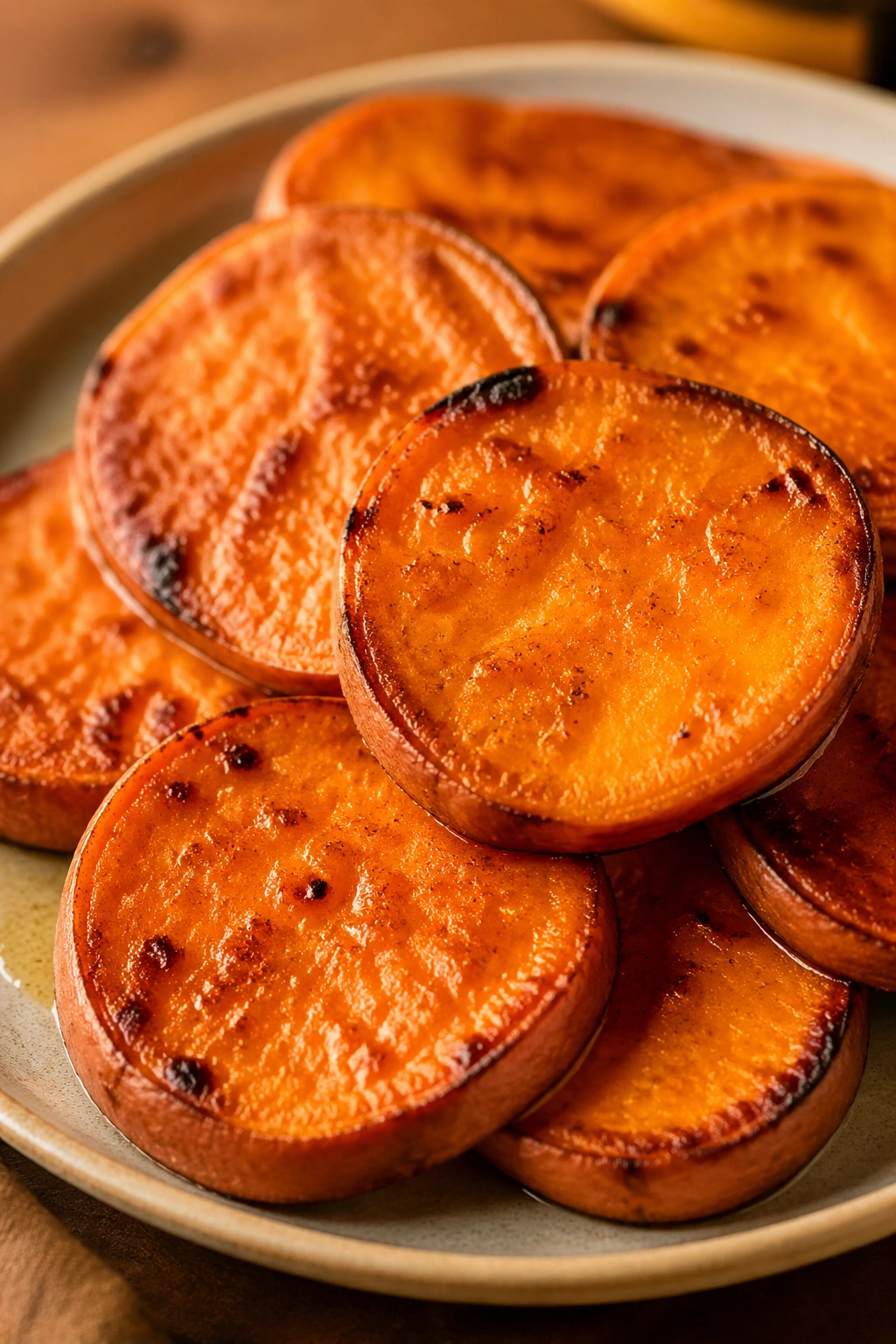 Roasted sweet potato rounds on a plate