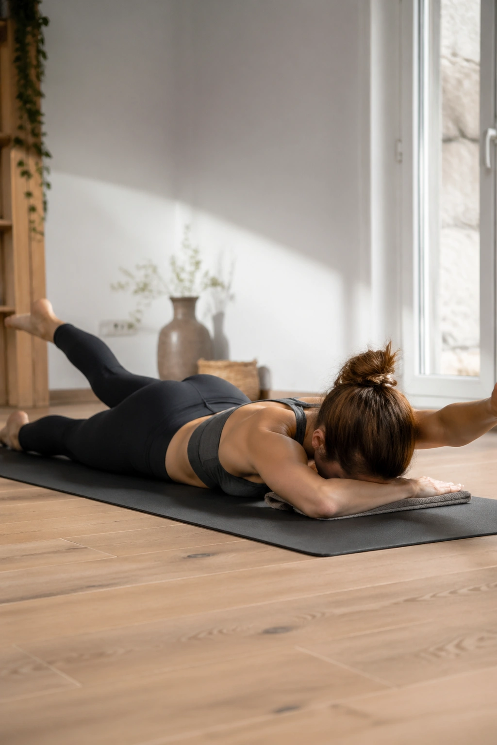 Person performing swimming prep with a small arm and leg lift on a mat