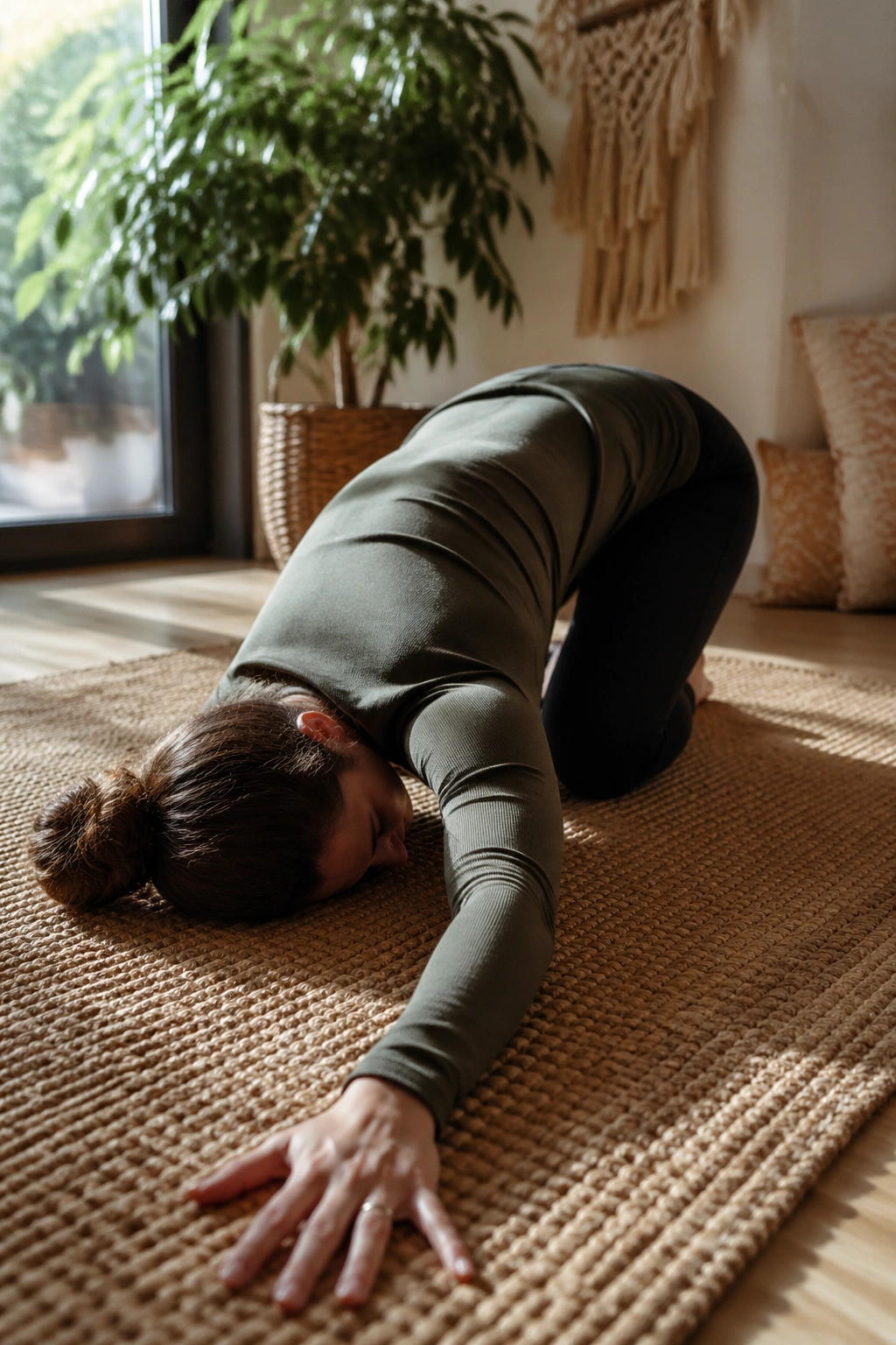 Person in Thread the Needle Stretch on hands and knees with arm threaded under