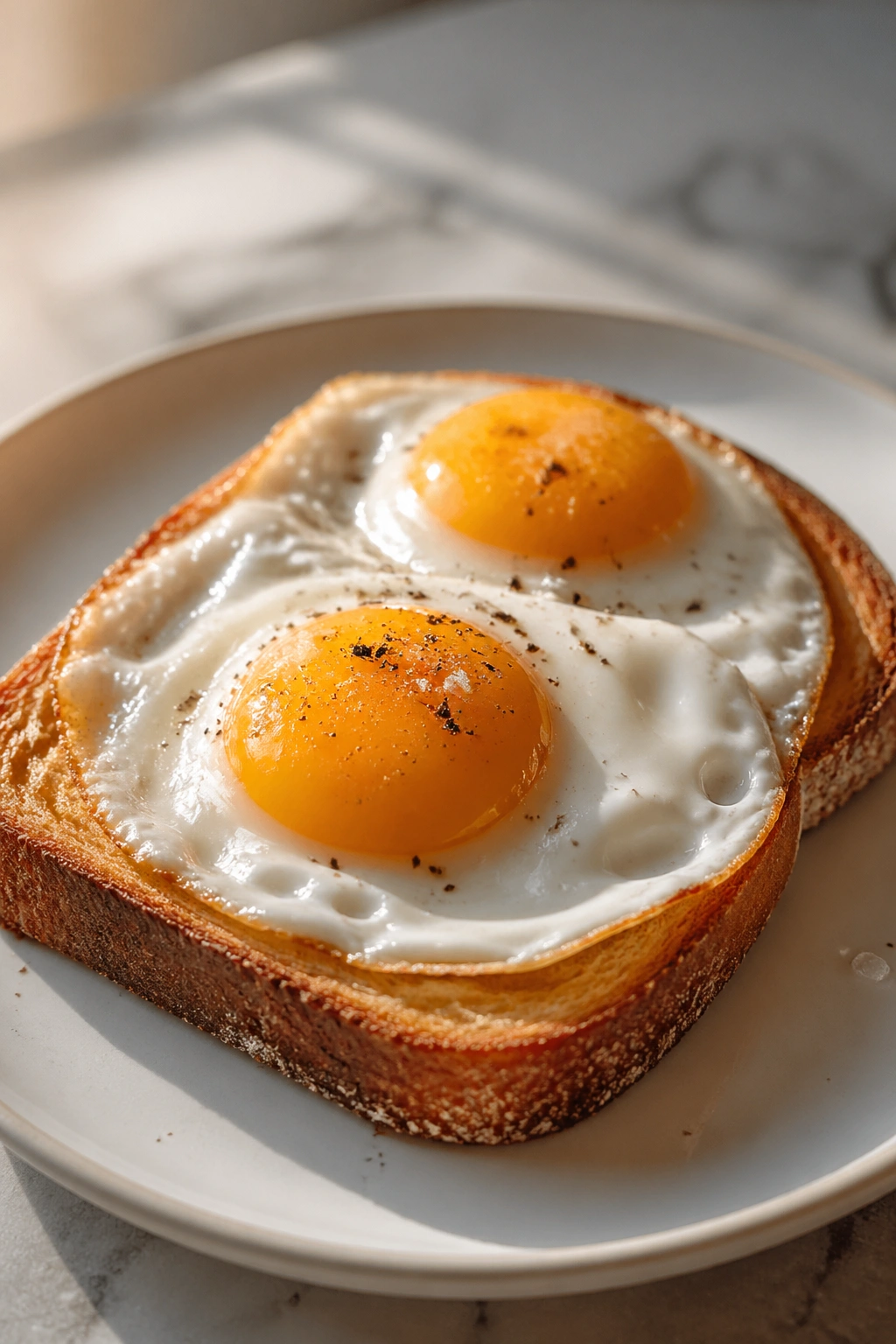 Toast with eggs on plate