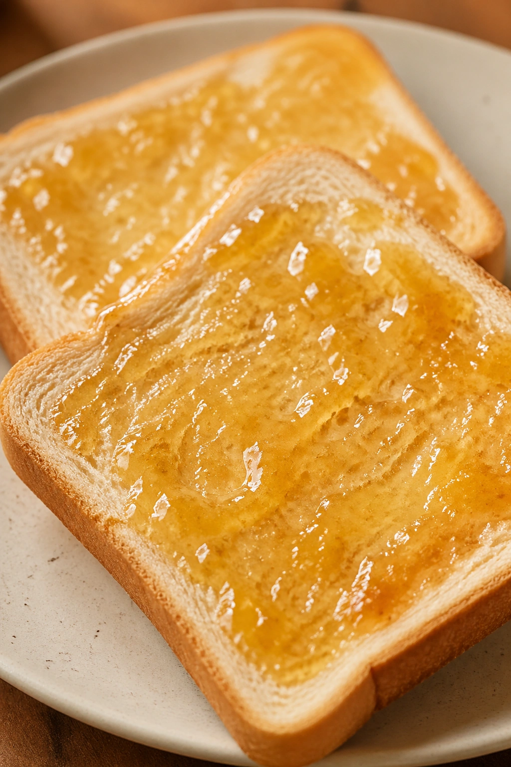 Close-up of toast with honey on a plate