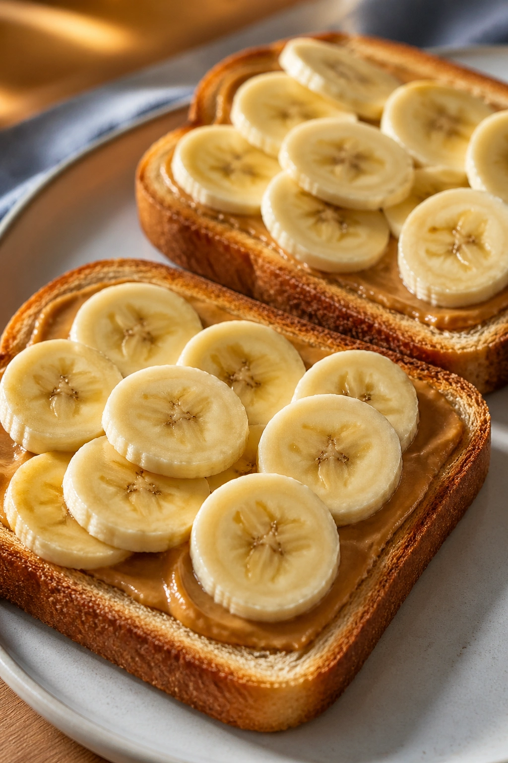 Toast with peanut butter and banana slices