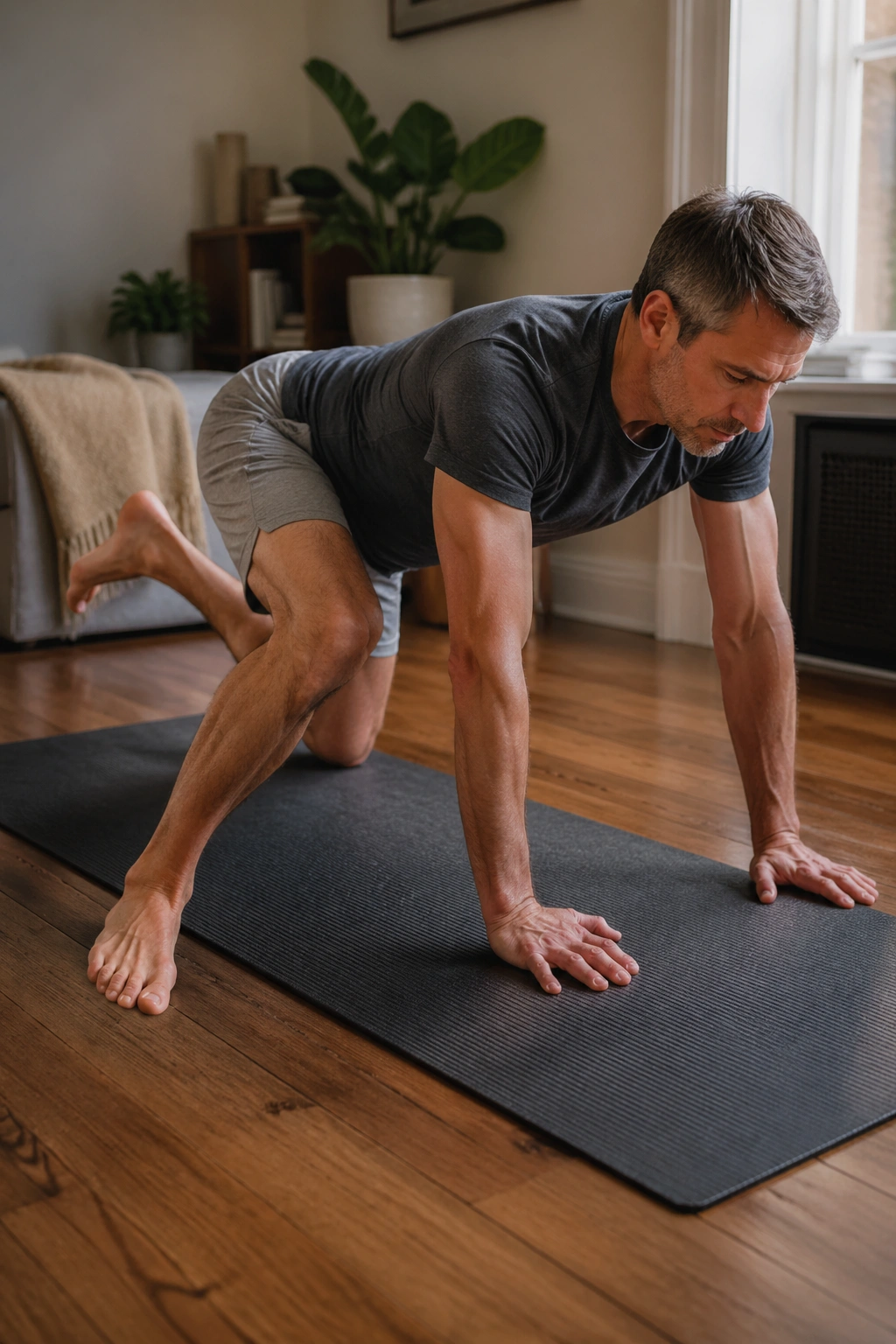 Torso in tabletop with toe taps showing pelvic stability