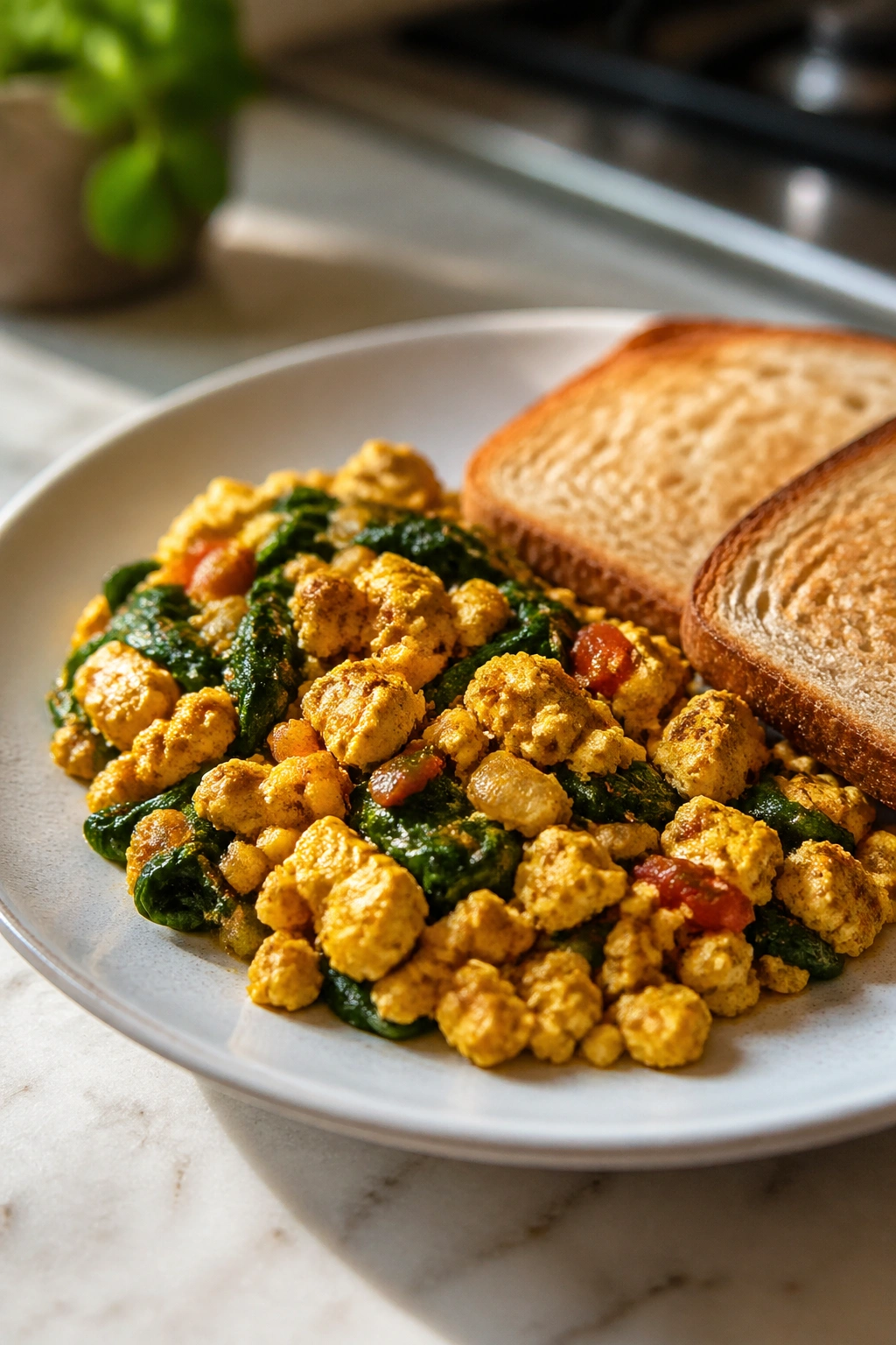 Tofu scramble with toast as a protein-forward pre-workout option