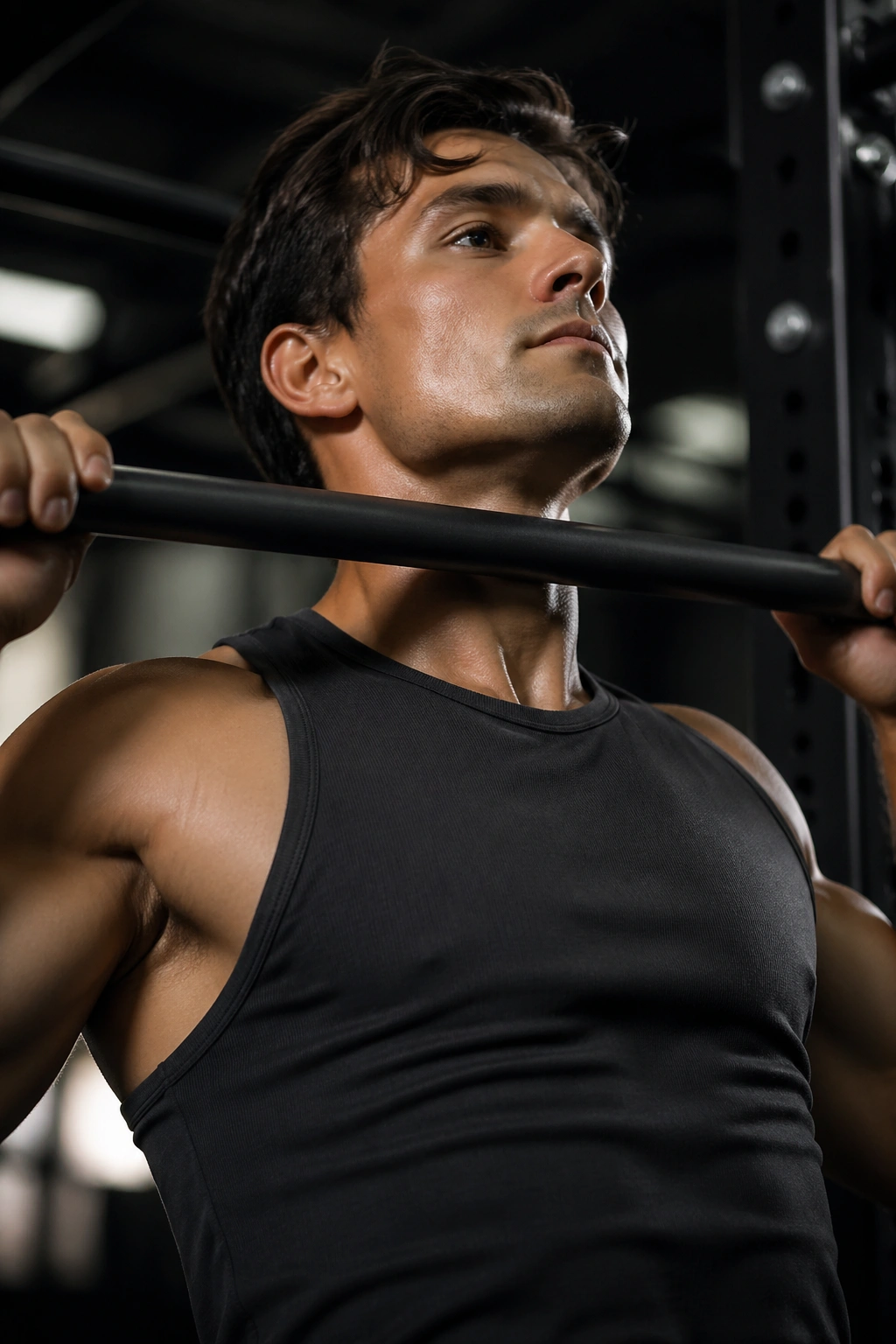 Person holding the top position with chin over the bar