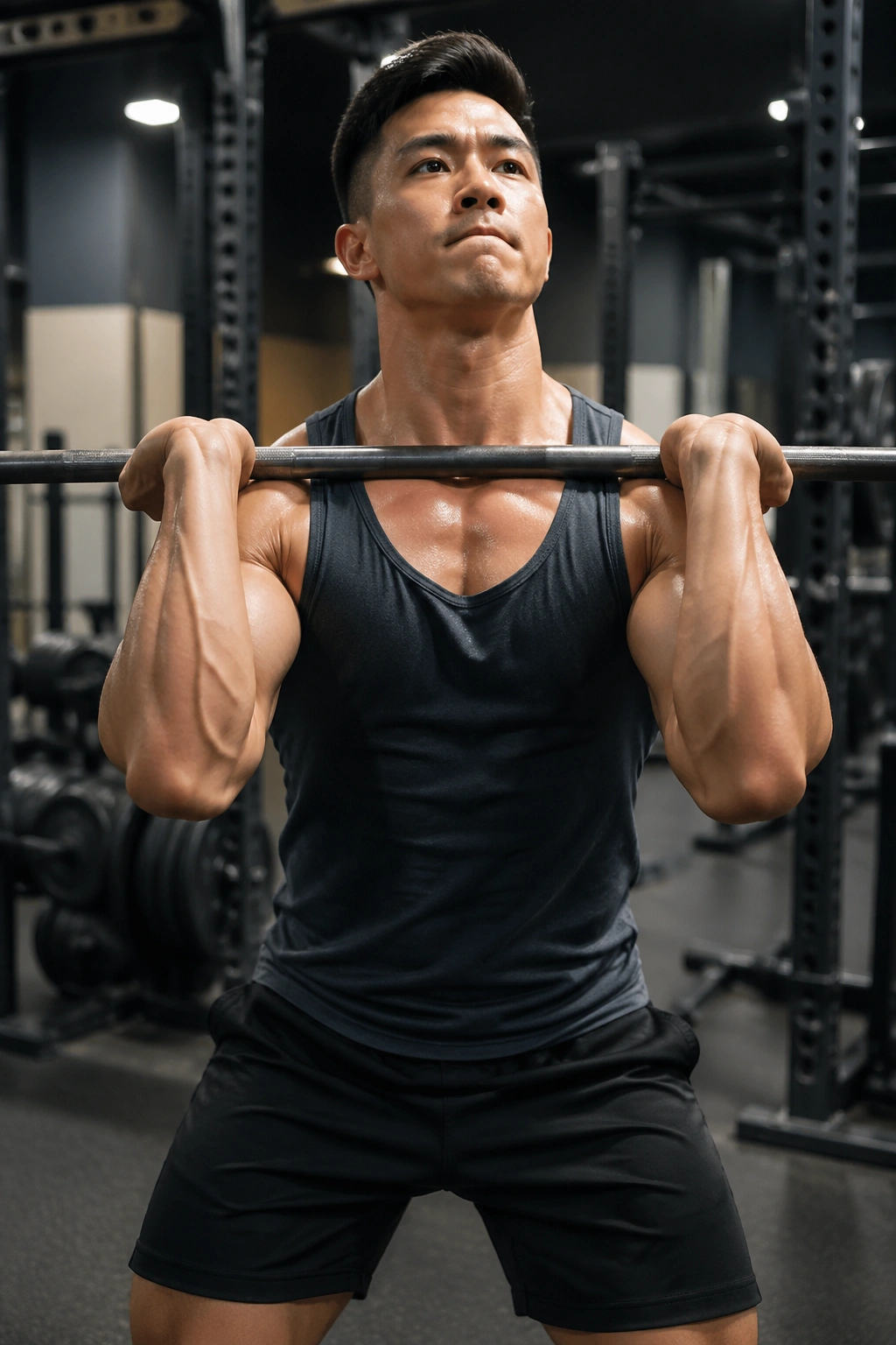 Person performing a compound lift in a gym, highlighting total-body muscle development