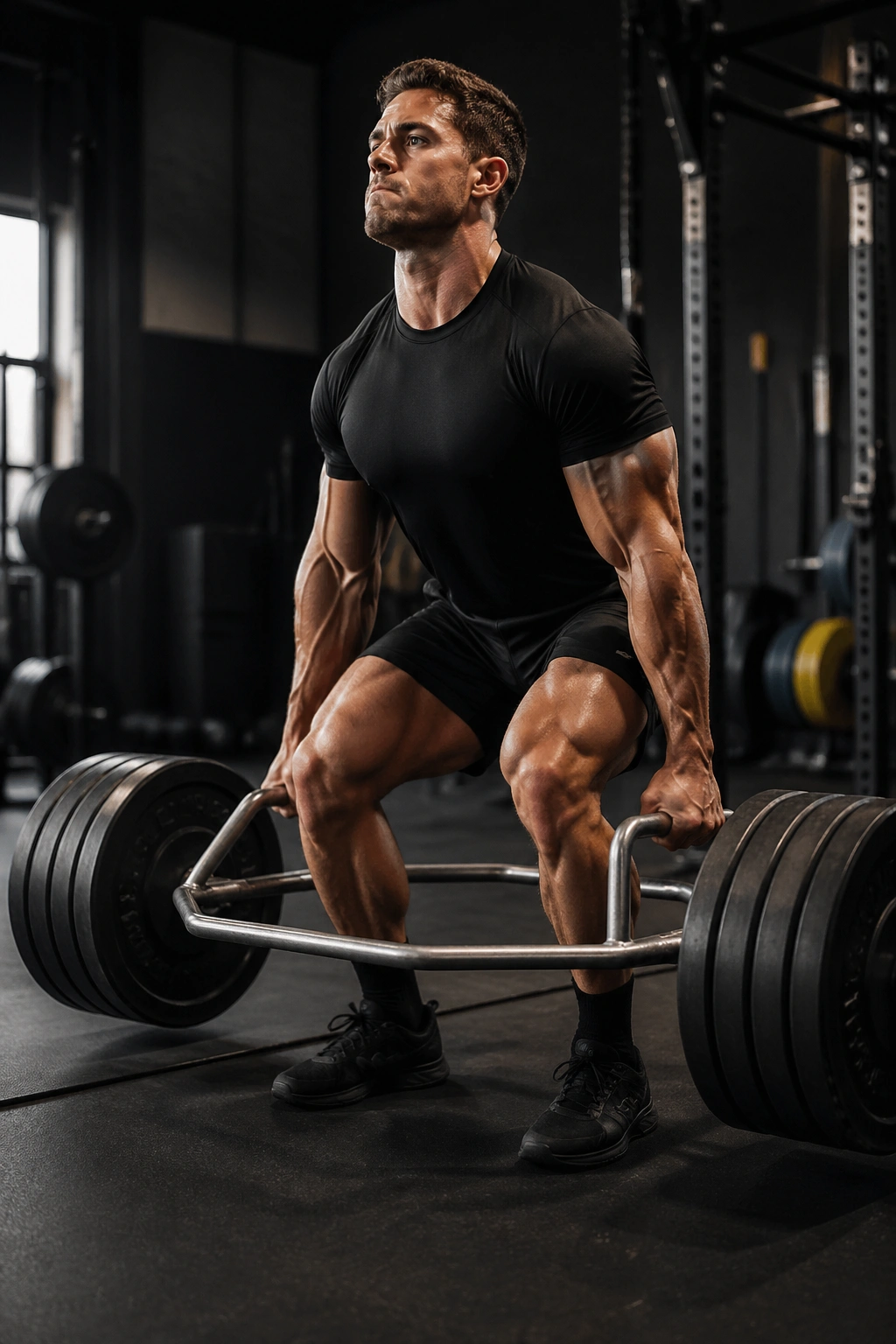 Lifter at trap bar deadlift for Trap Bar Strength Routine