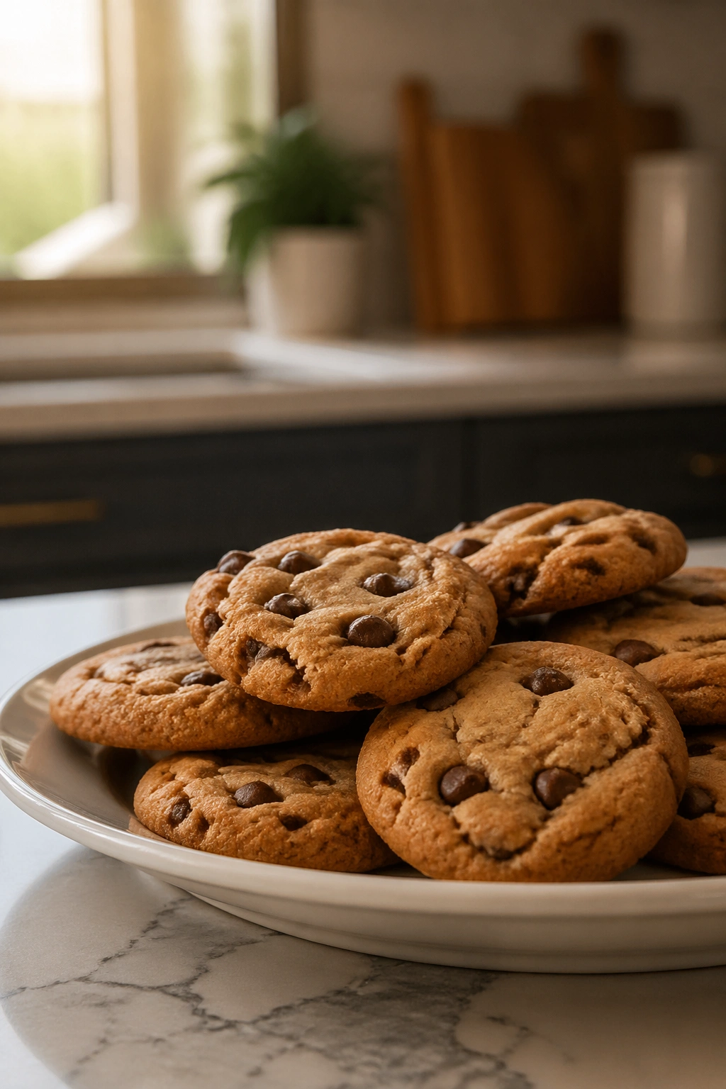 Close-up of cookies on a plate in a kitchen, representing trigger foods and temptation management.