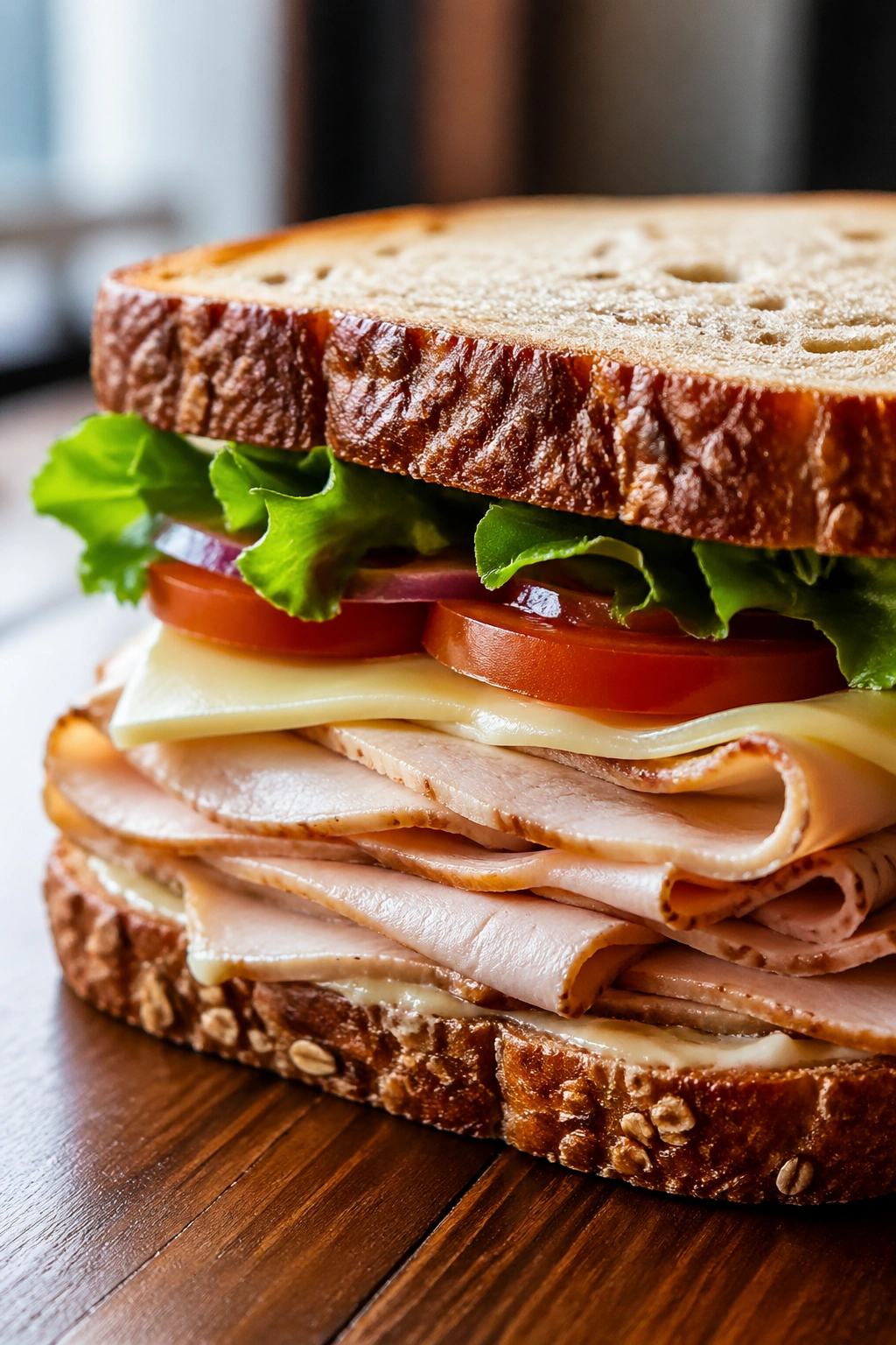 Turkey and cheese sandwich stacked for post-workout fueling