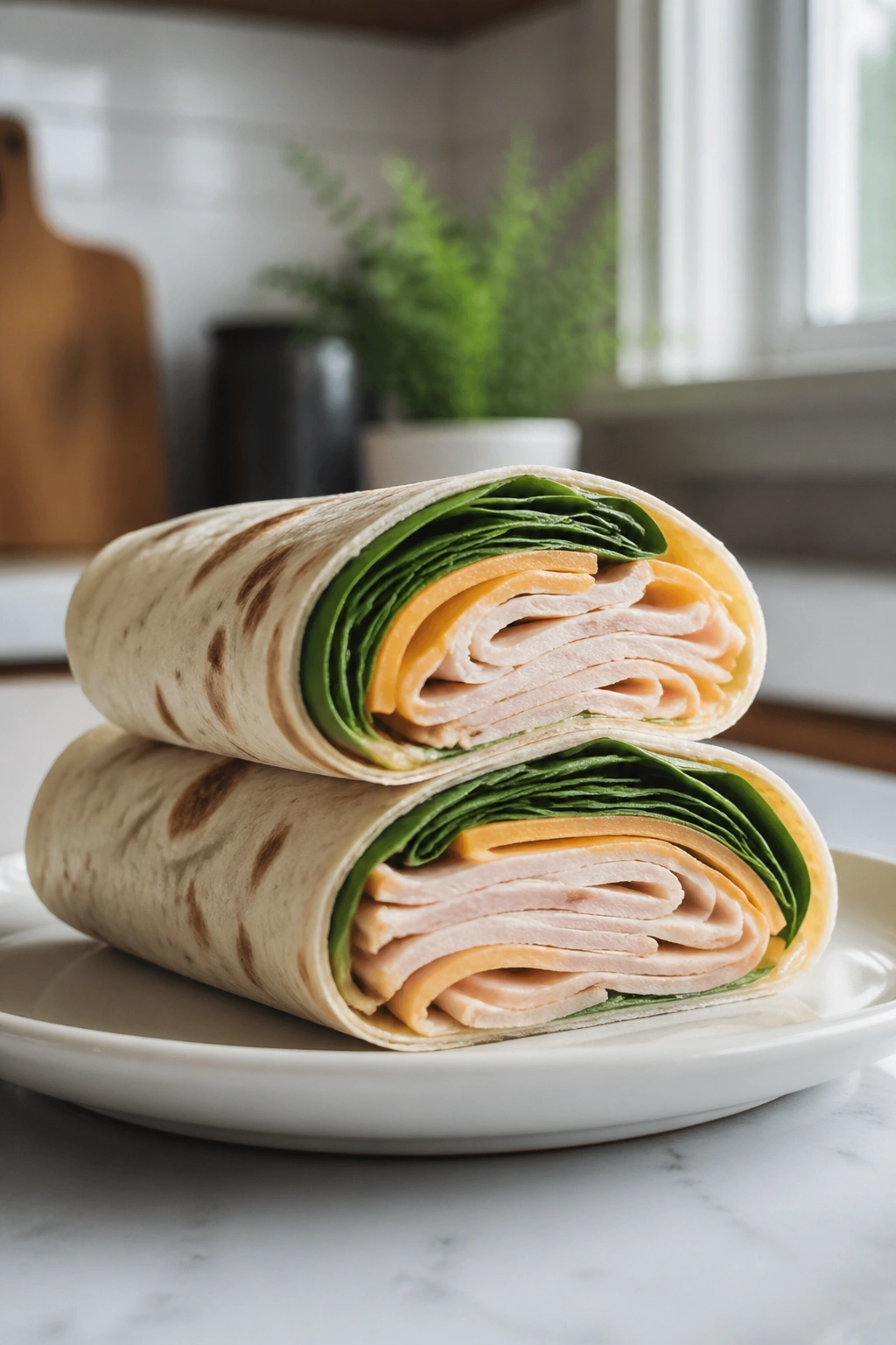 Turkey and cheese wraps showing filling, ready for pre-workout