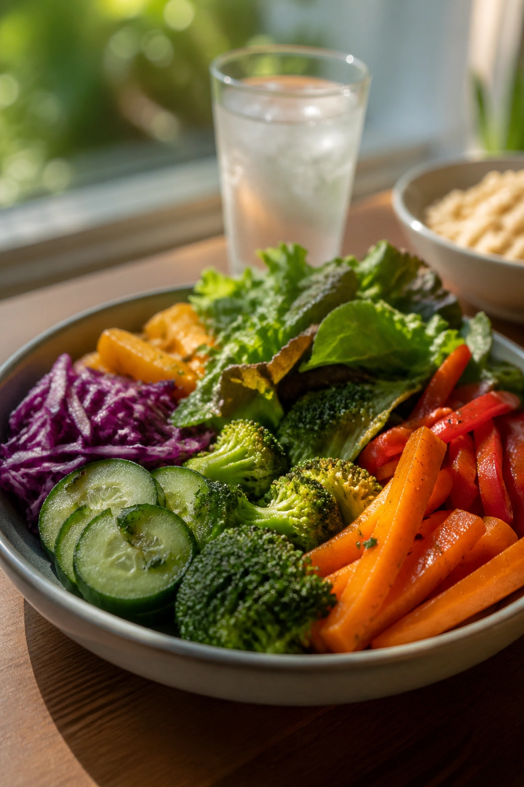 Close-up colorful vegetables arranged on a plate