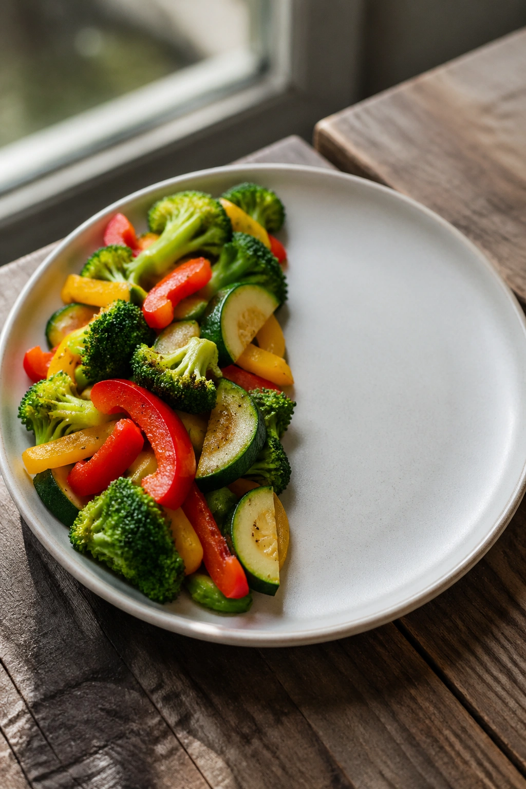 Close-up of a plate with colorful vegetables filling half the plate