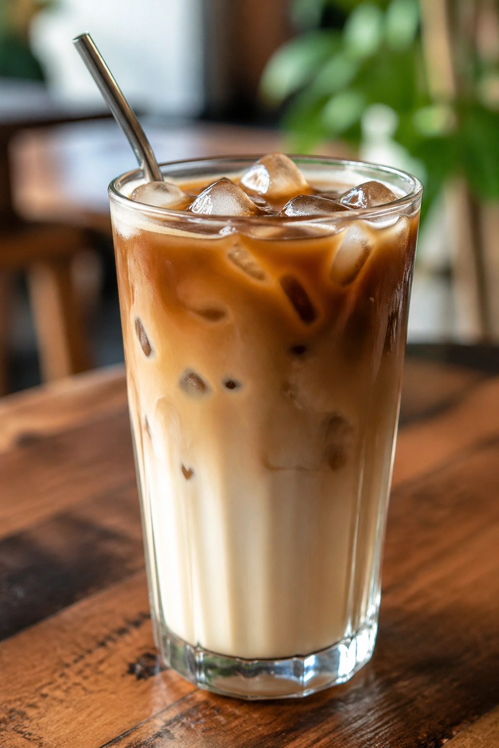 Iced Vietnamese coffee with milky blend and ice on a cafe table