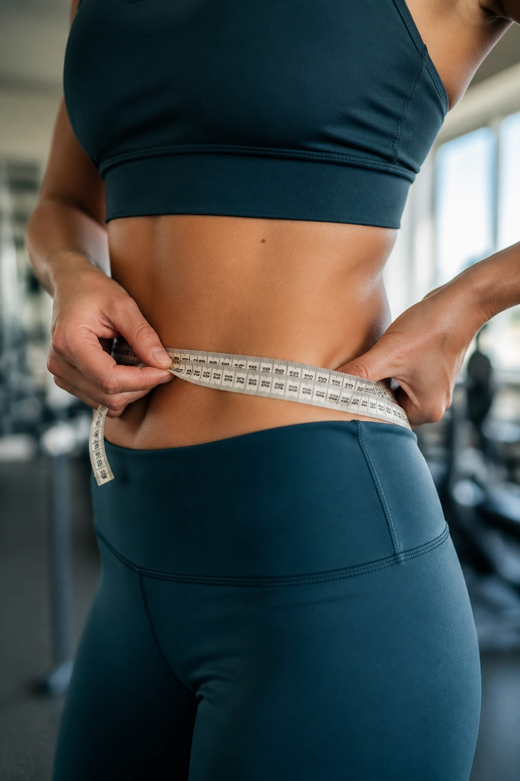 Close-up of a woman's waist in athletic wear