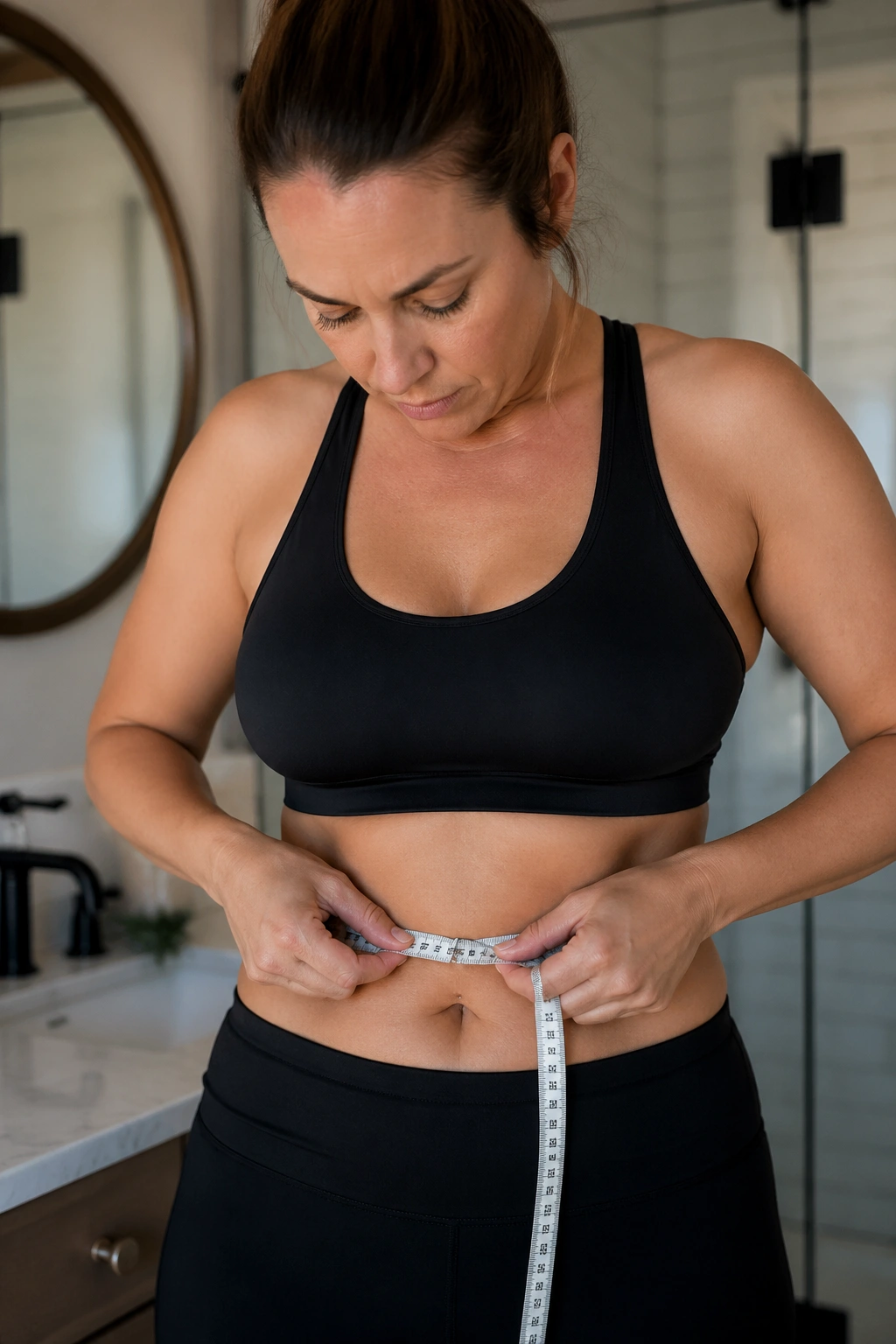 Waist measurement with a tape measure to track progress