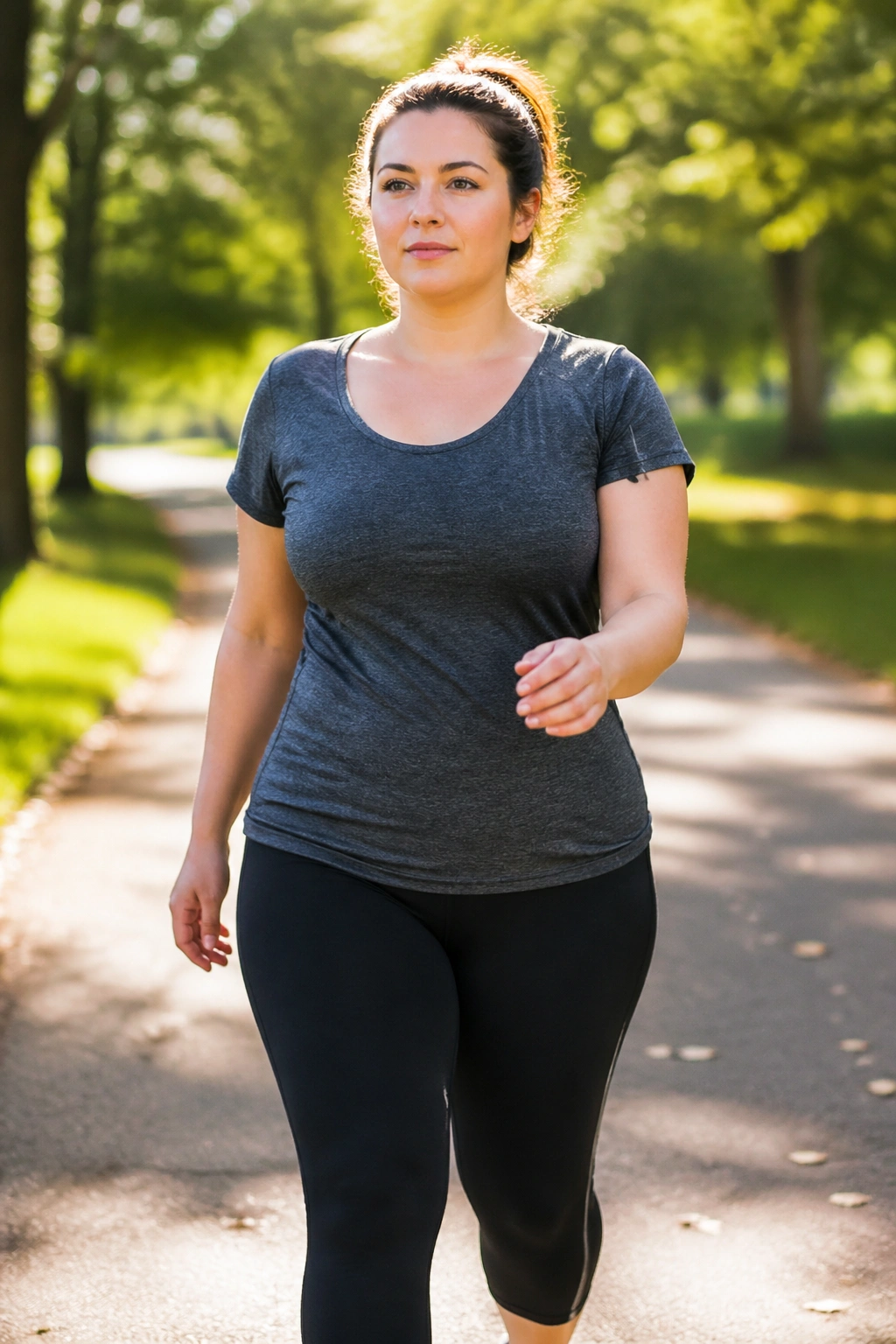 Person walking briskly in a park to illustrate walking intervals