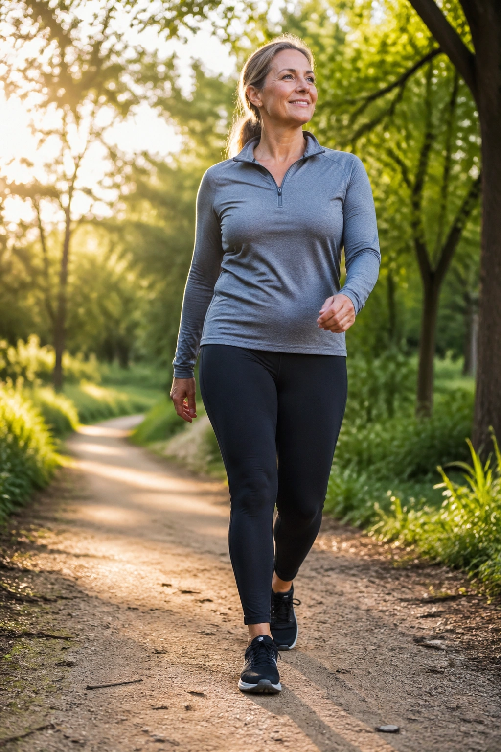 Real woman walking outdoors to illustrate daily step activity