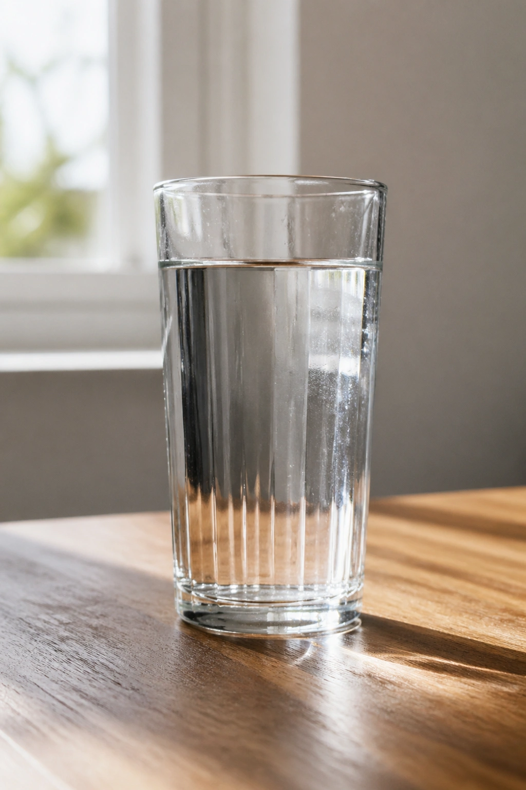 Close-up of a glass of water on a wooden table