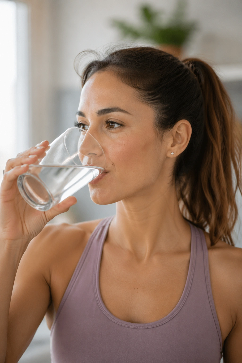 Person drinking water to cut liquid calories