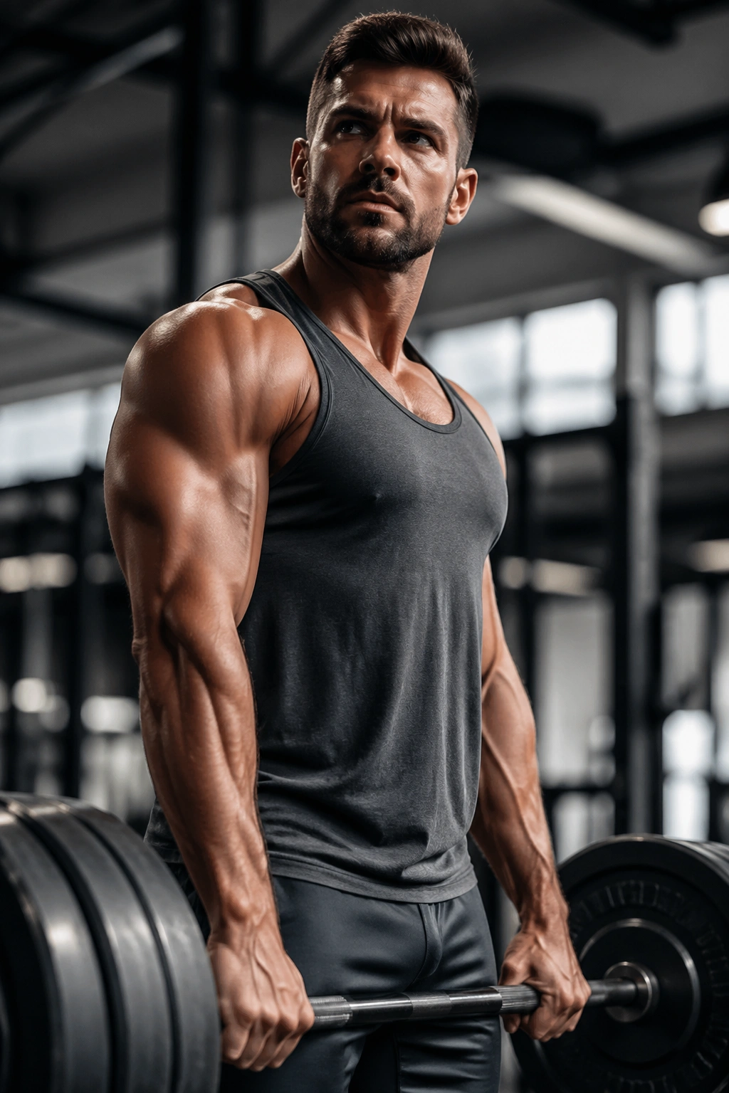 Lifters arms and barbell in gym, strength training close-up