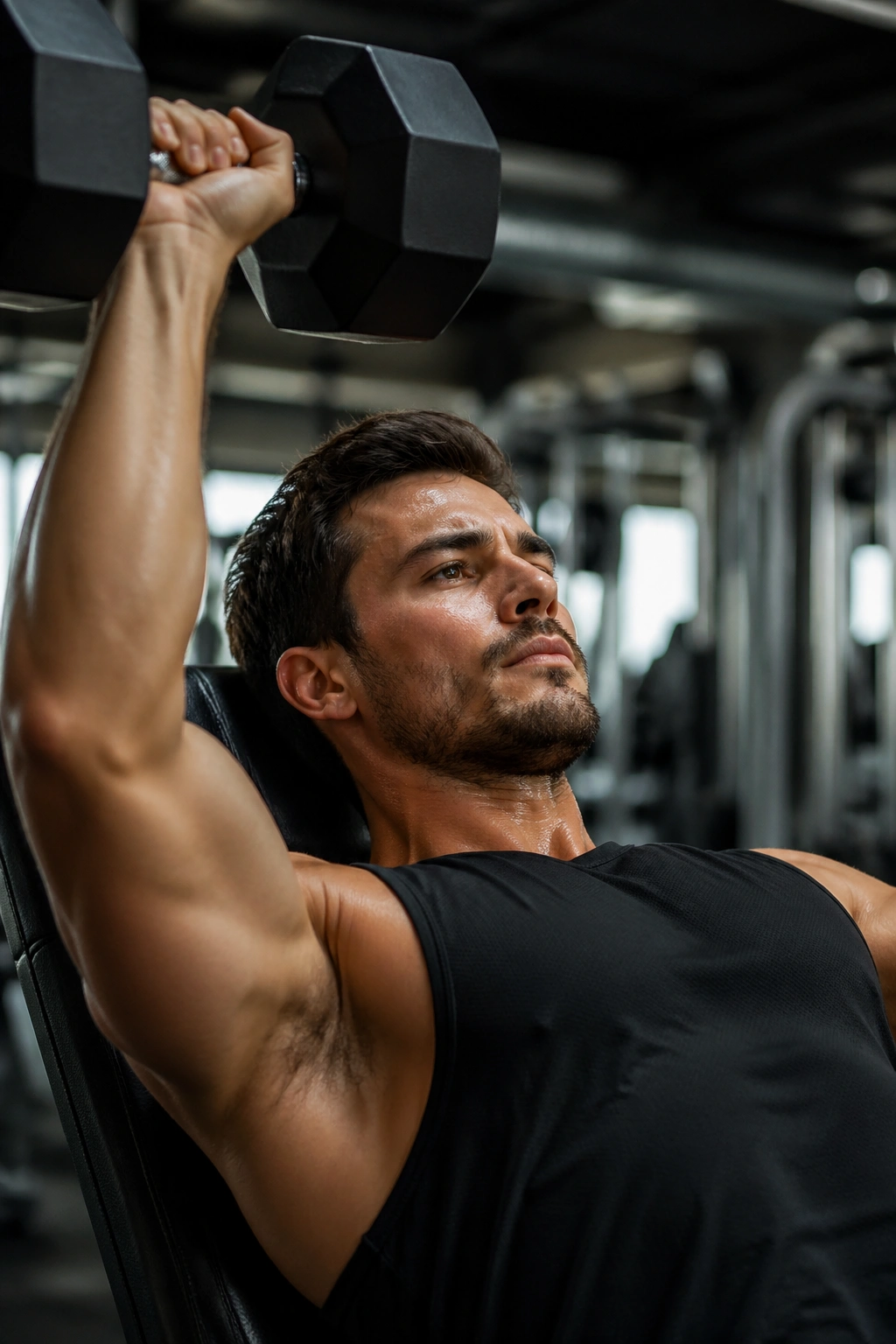 Real person lifting a dumbbell in a gym