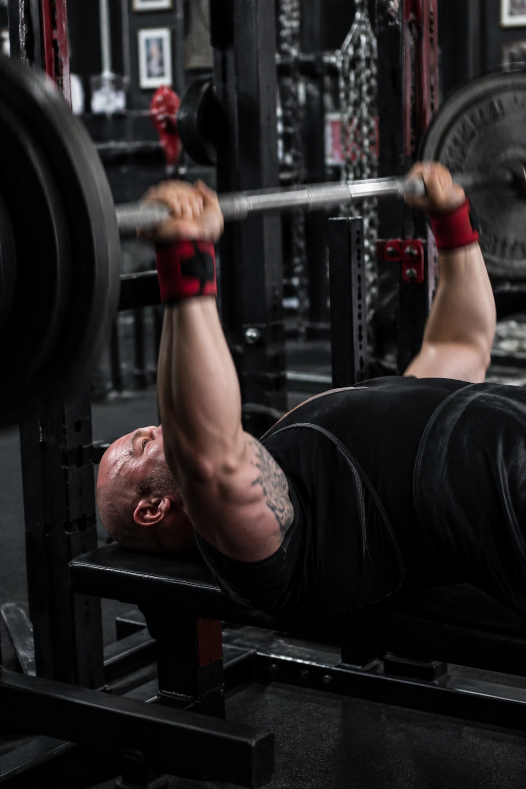 Lifter performing speed bench for Westside Conjugate Lite in gym