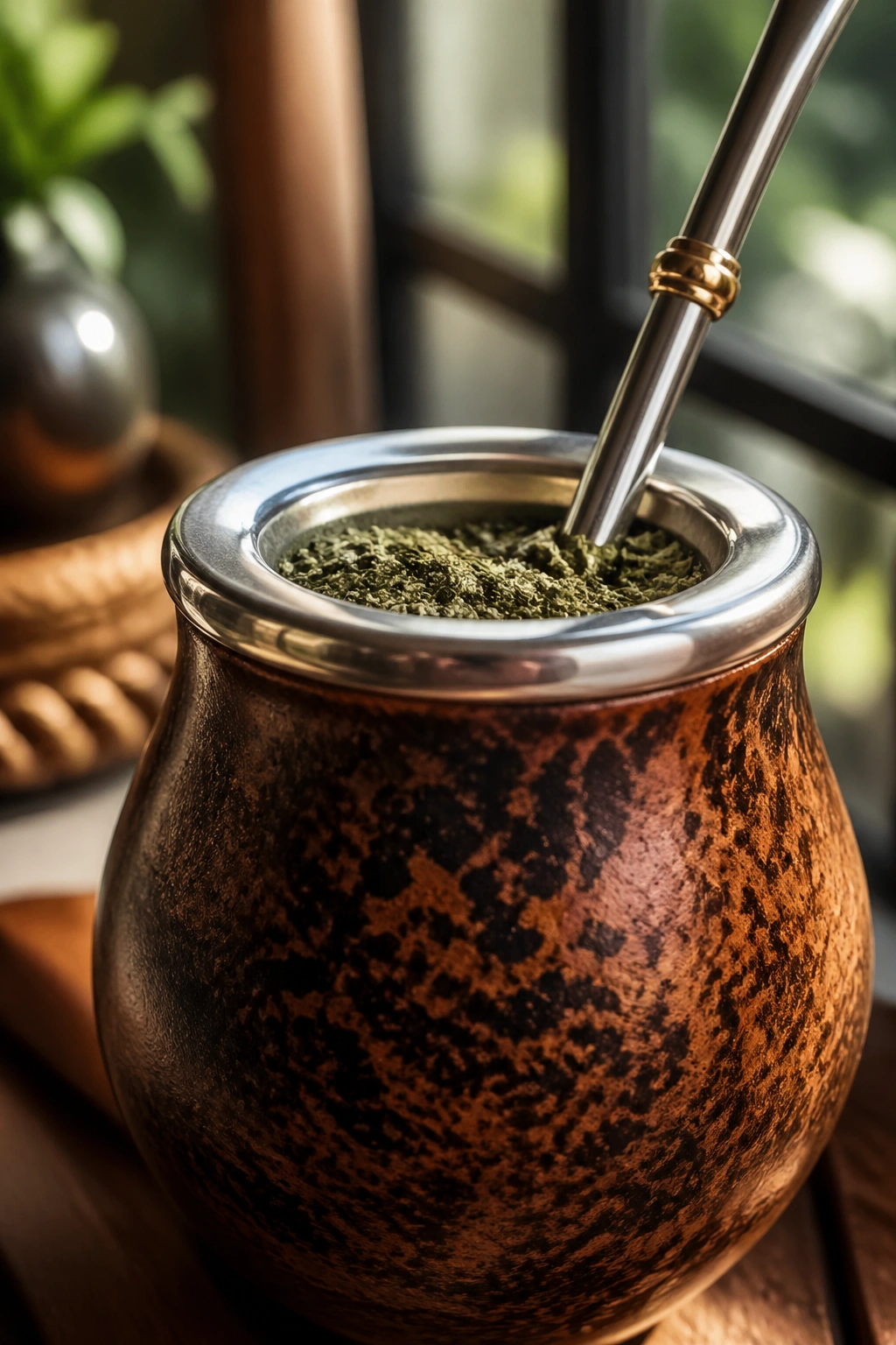 Traditional yerba mate gourd with bombilla