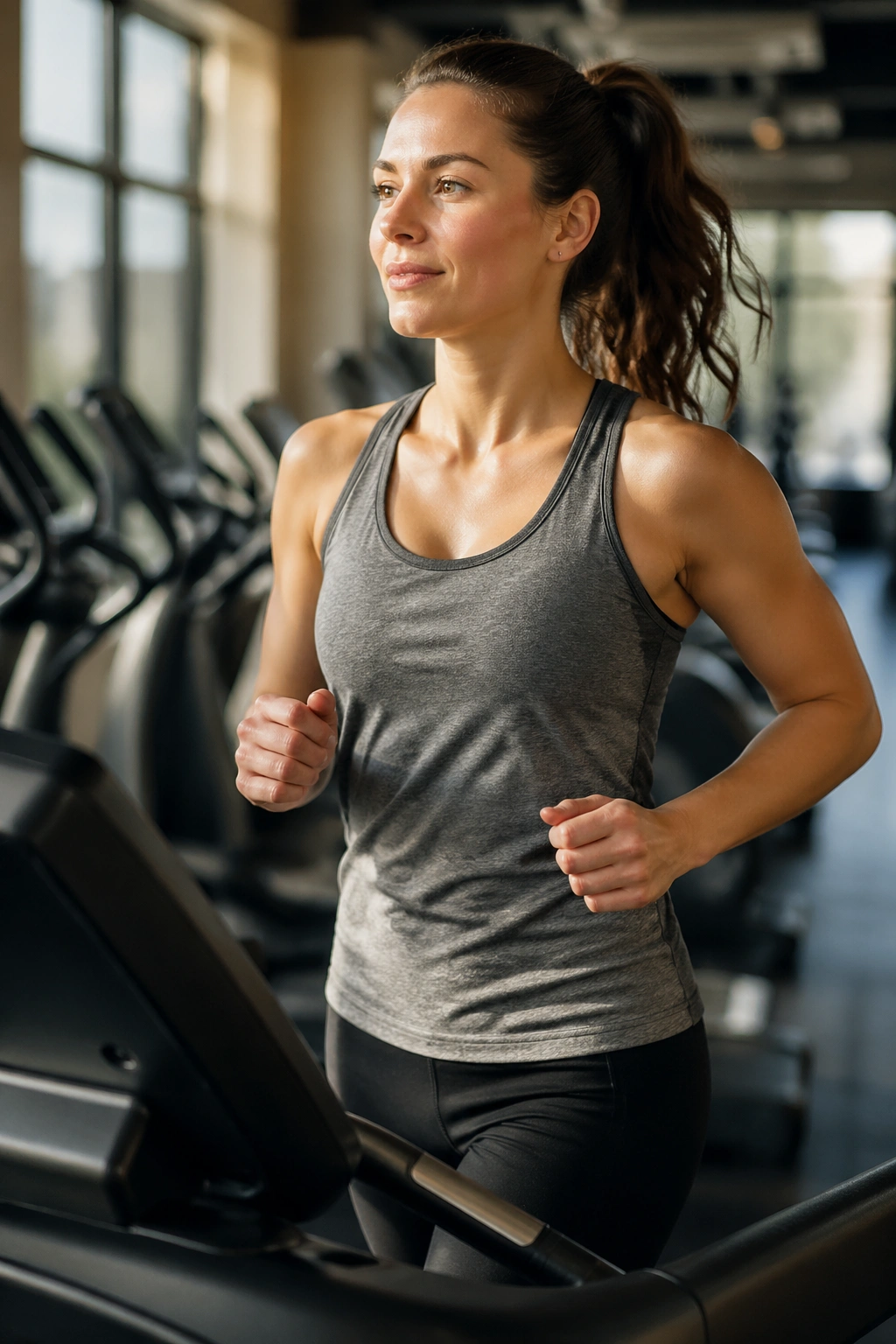 Person walking briskly on a treadmill in a gym
