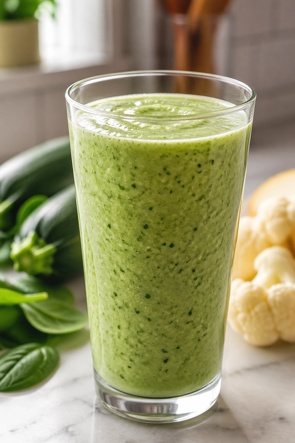 Zucchini spinach cauliflower smoothie in a glass
