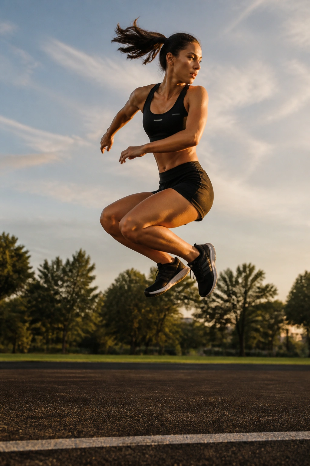 Athlete executing a 180-degree jump turn outdoors.