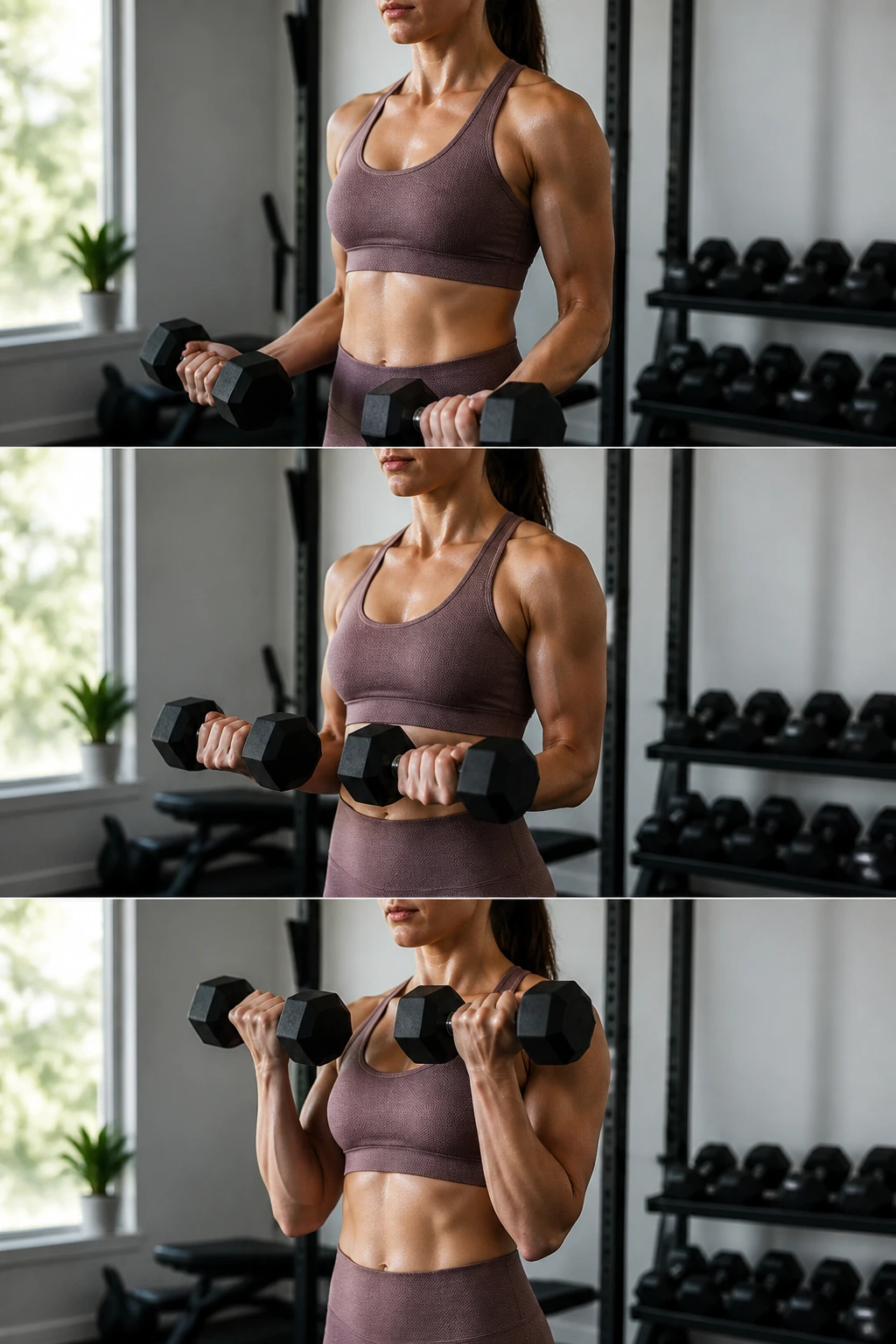 Real person performing a 21s curl with dumbbells