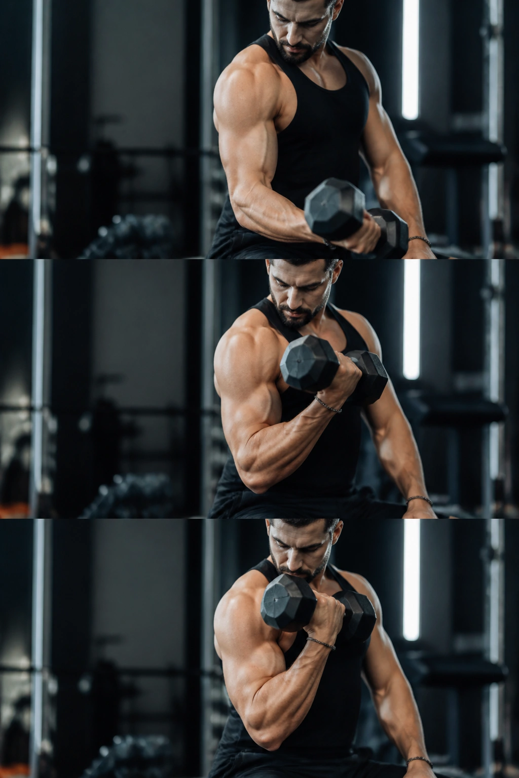 Close-up of a lifter performing 21s Curl with a dumbbell