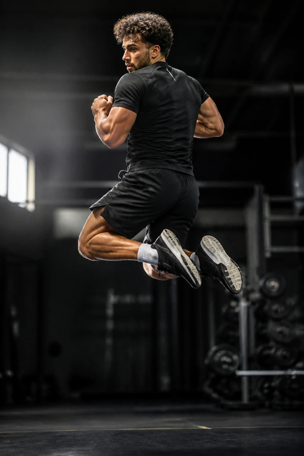 Athlete performing a full 360-degree jump in mid-air showing rotation and body control