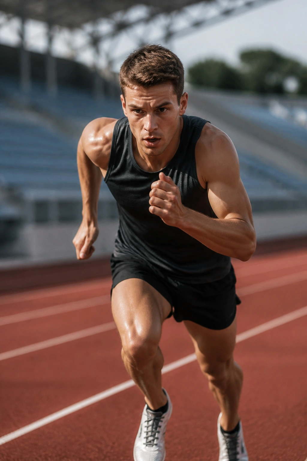 Runner on a track ready for 400m interval repeats