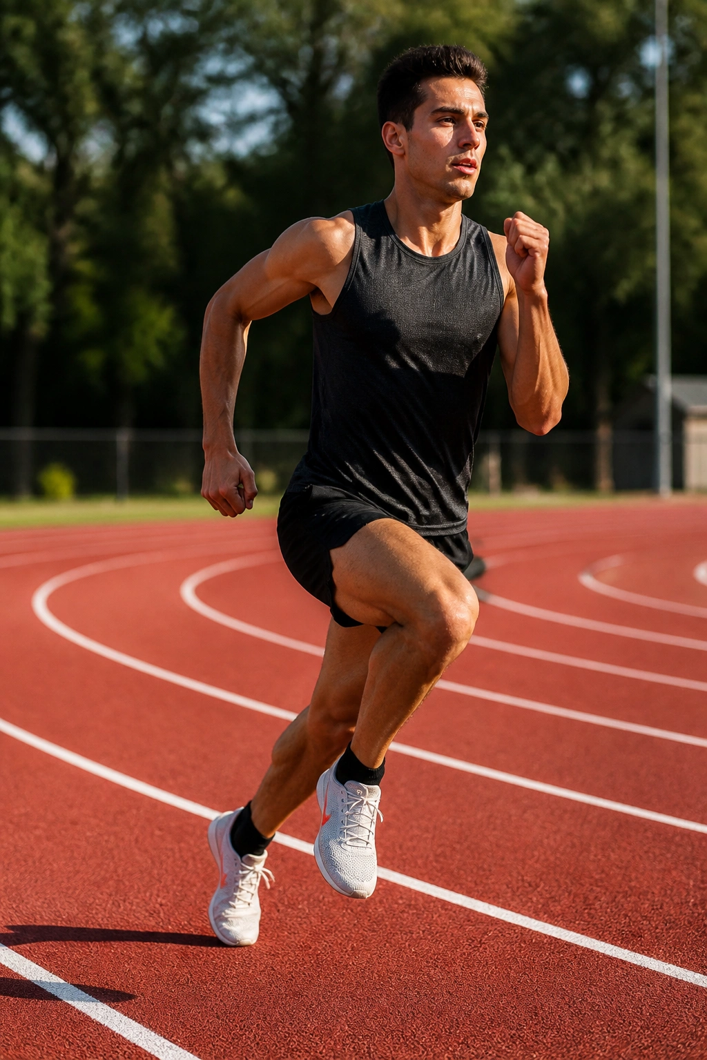 Runner performing 400-meter repeats on a track