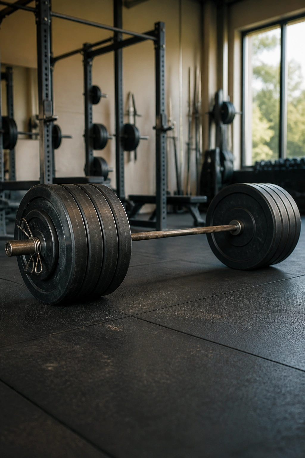 Close-up of a heavily loaded barbell representing 5/3/1 Boring But Big (BBB) program