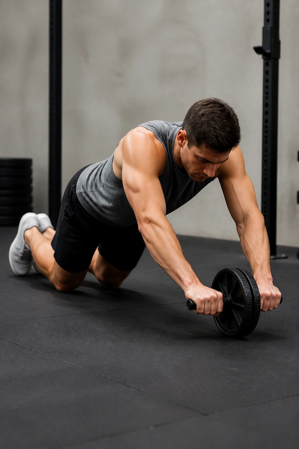 Person performing ab wheel rollout with neutral spine